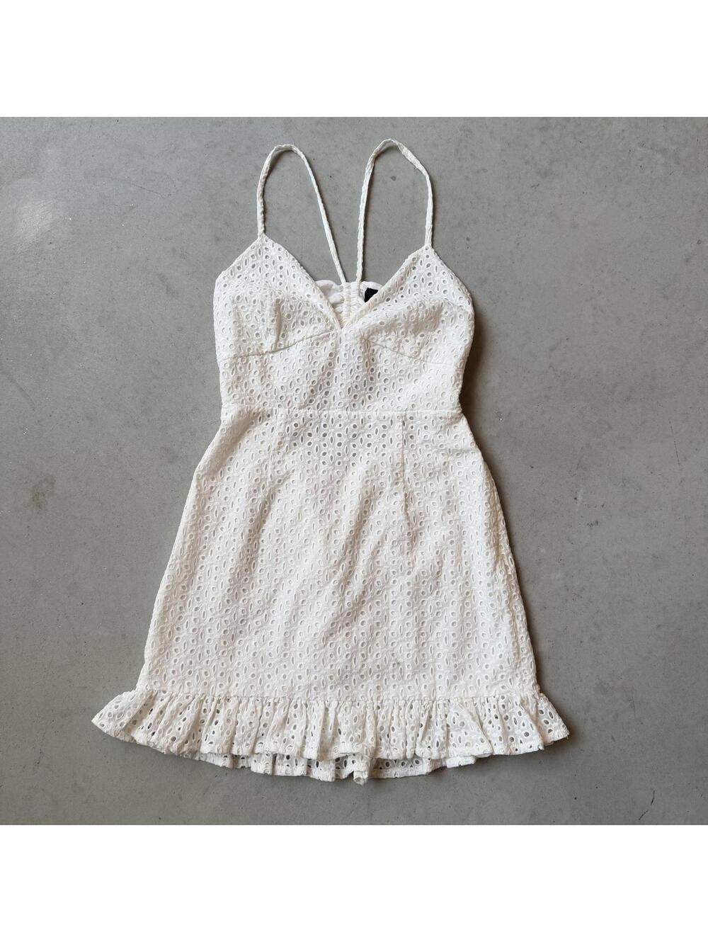 MINKPINK White Eyelet Lace Spaghetti Strap Dress, Size M